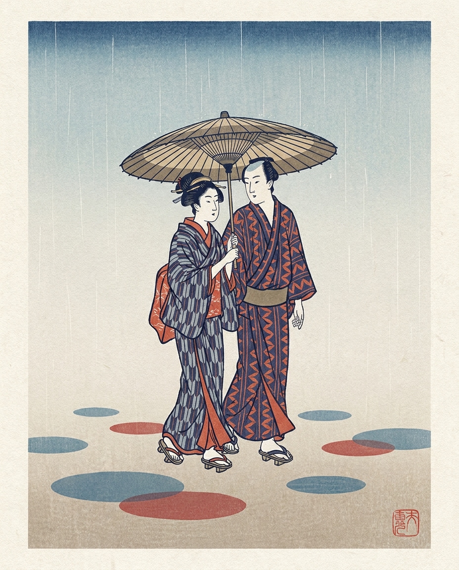 couple under paper umbrella photo