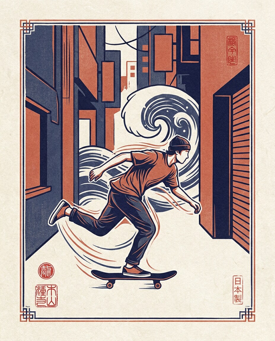 skateboarder alley scene photo