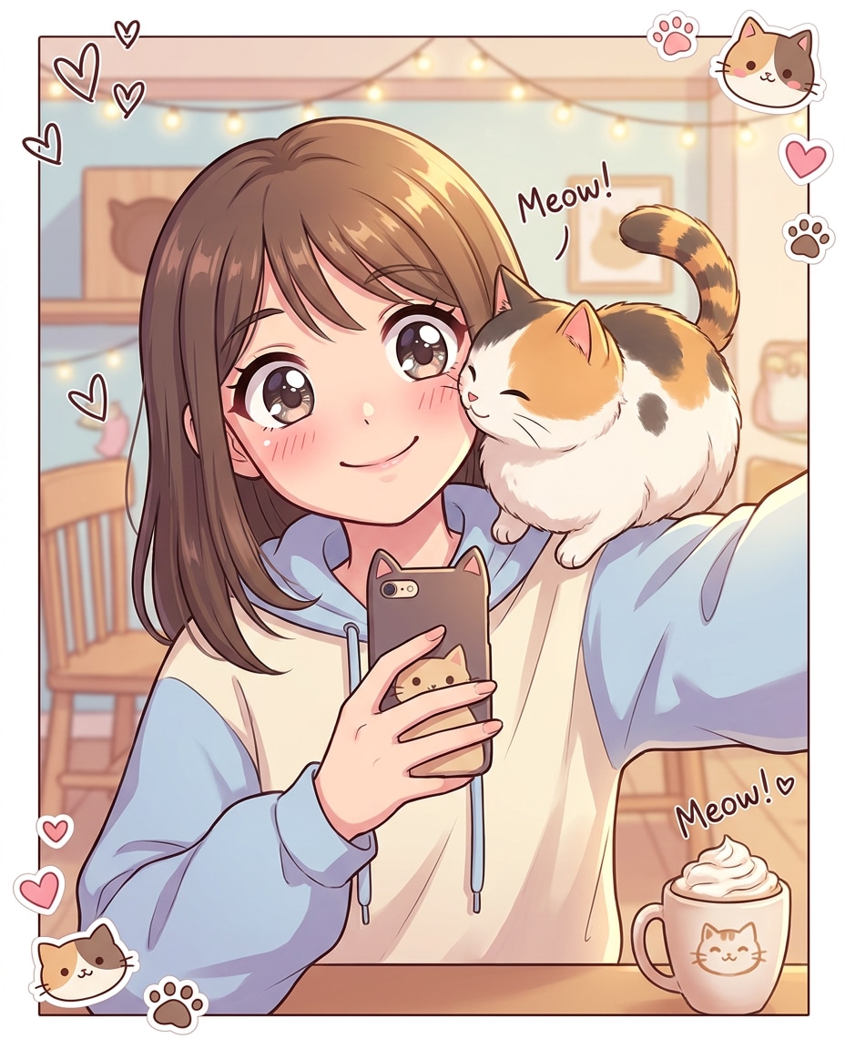 cat cafe selfie photo