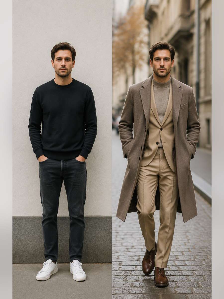 Soft Beige Overcoat Pairing — illustrative image-to-image before and after