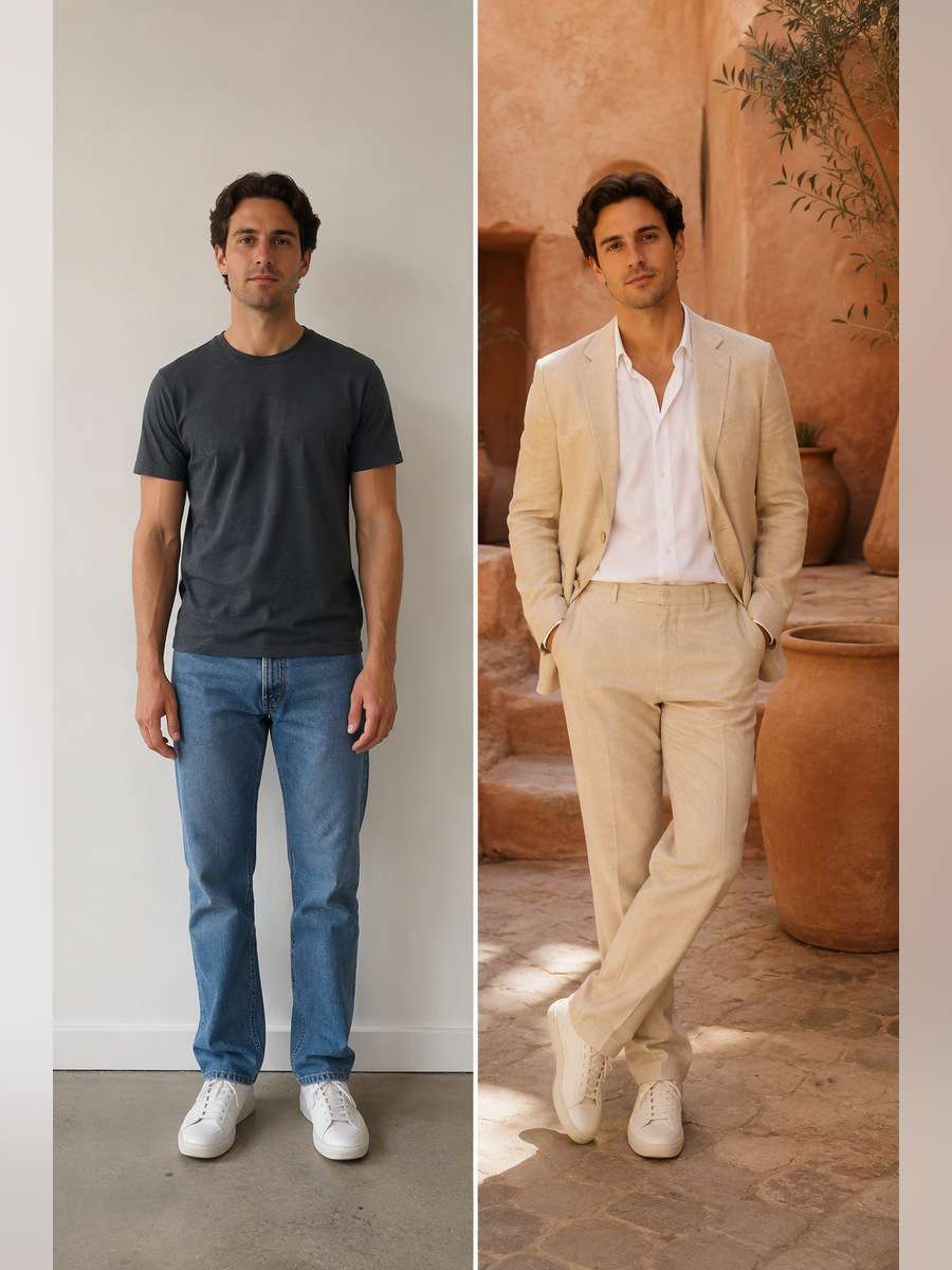 Clay Courtyard Portrait — illustrative image-to-image before and after