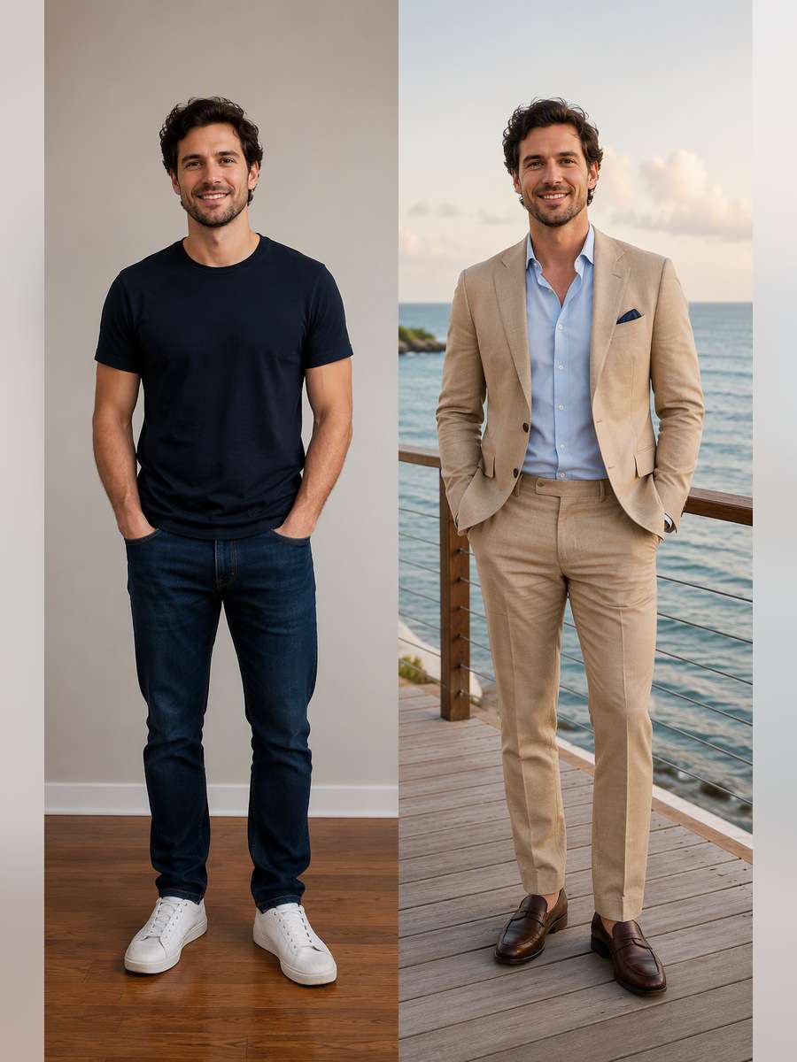 Seaside Engagement Guest — illustrative image-to-image before and after