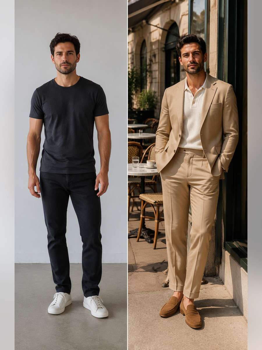 Tan Café Saturday — illustrative image-to-image before and after