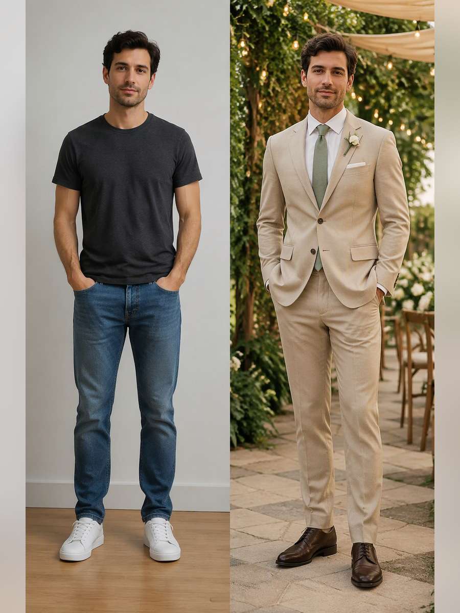 Beige Garden Wedding — illustrative image-to-image before and after