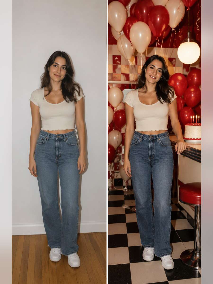 Vintage Red and Cream Party — illustrative image-to-image before and after