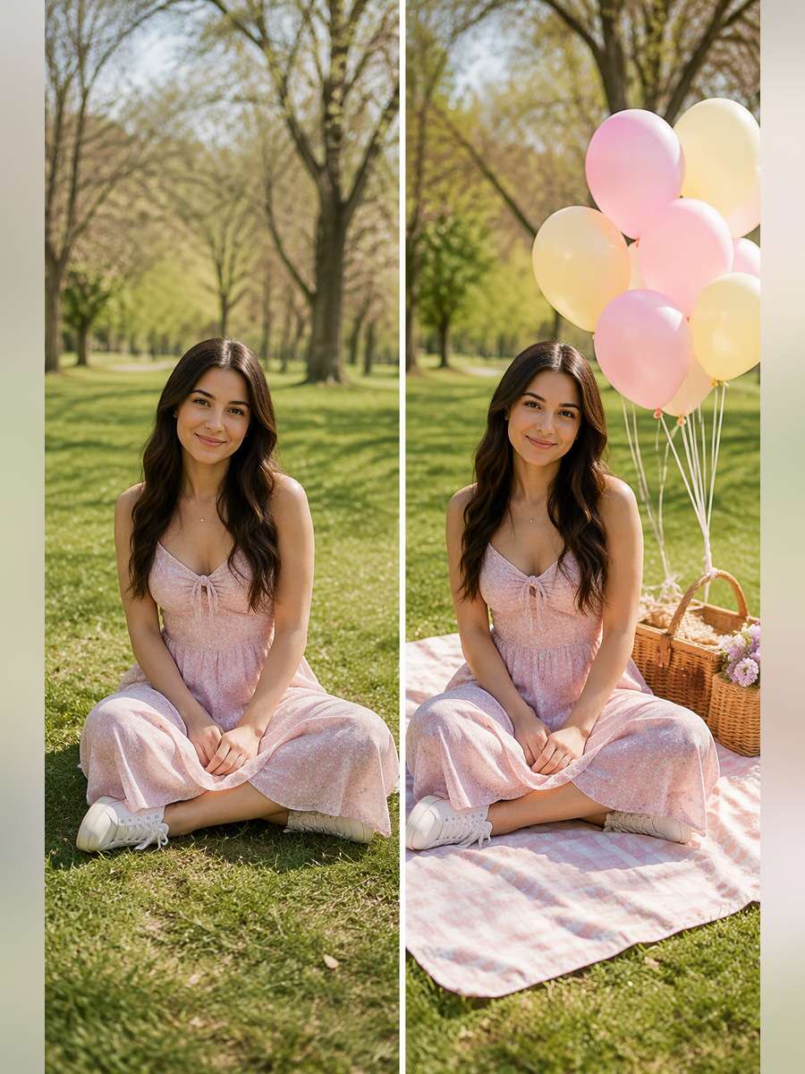 Pastel Picnic Balloons — illustrative image-to-image before and after