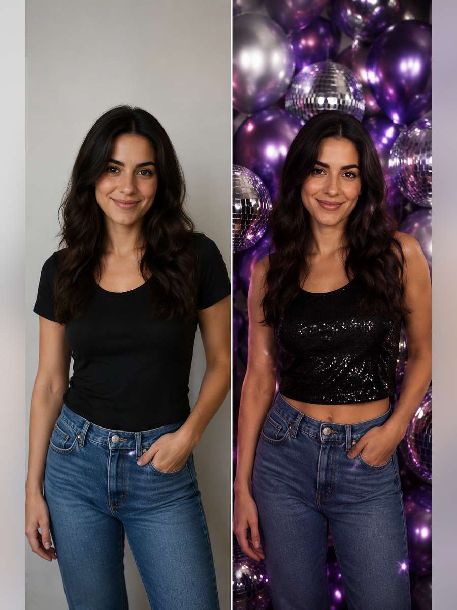 Disco Balloon Backdrop — illustrative image-to-image before and after