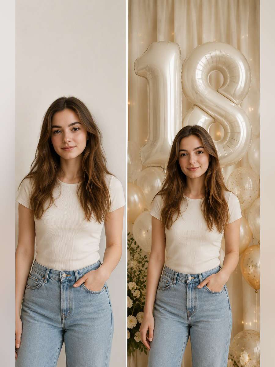 Pearl White Number Balloons — illustrative image-to-image before and after