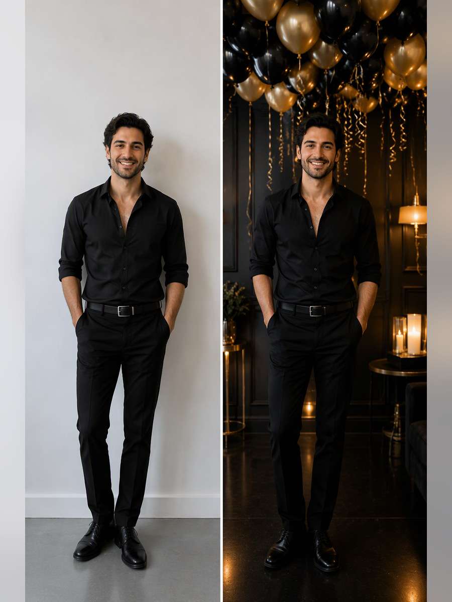 Black-and-Gold Luxury Cluster — illustrative image-to-image before and after