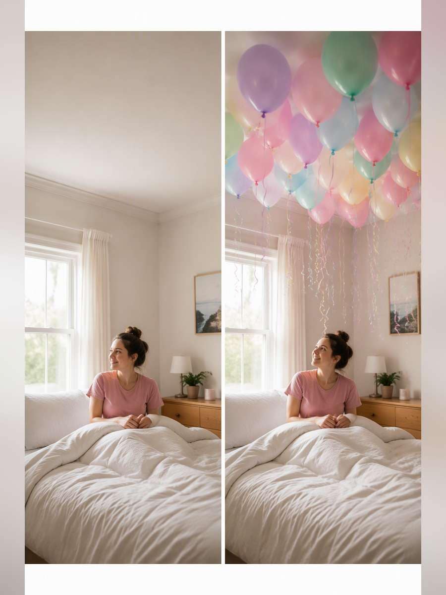 Pastel Ceiling Surprise — illustrative image-to-image before and after