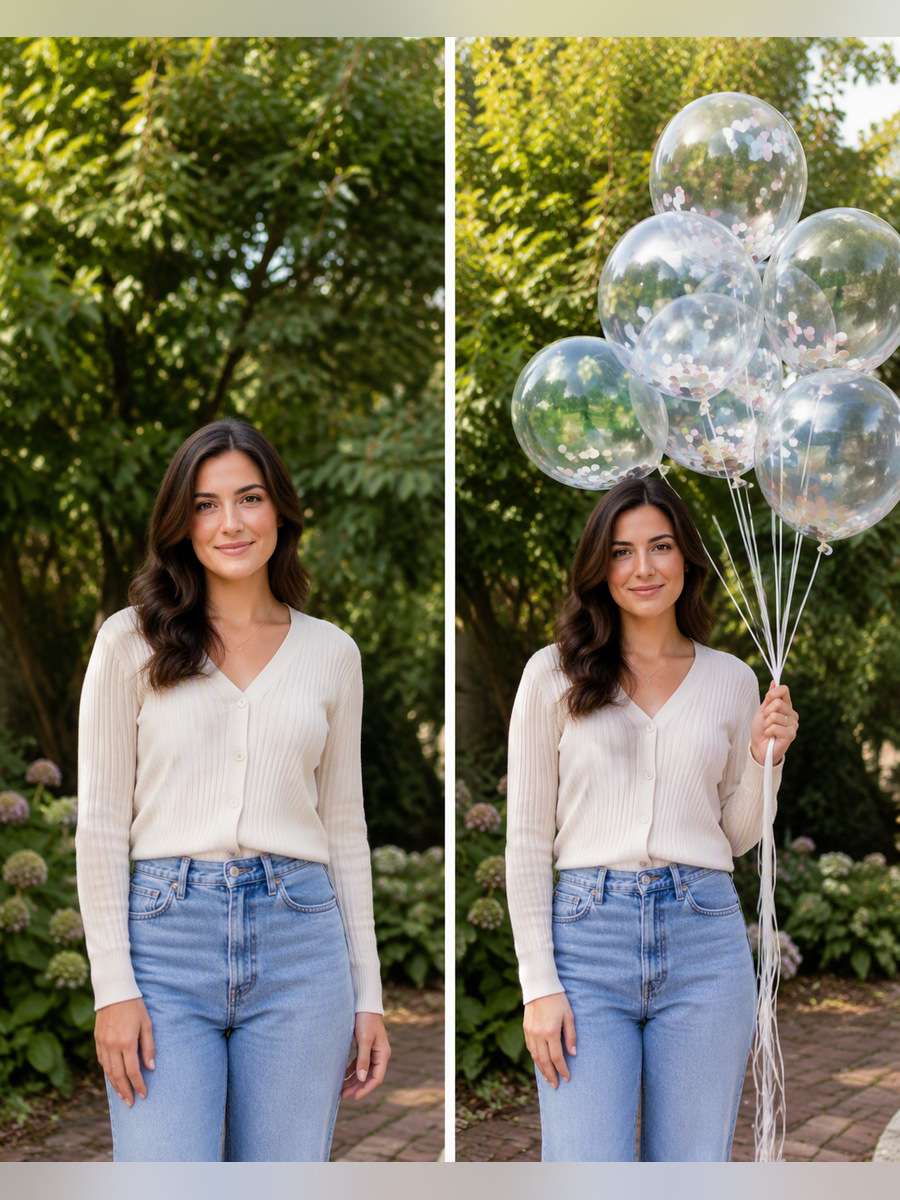 Transparent Confetti Bouquet — illustrative image-to-image before and after
