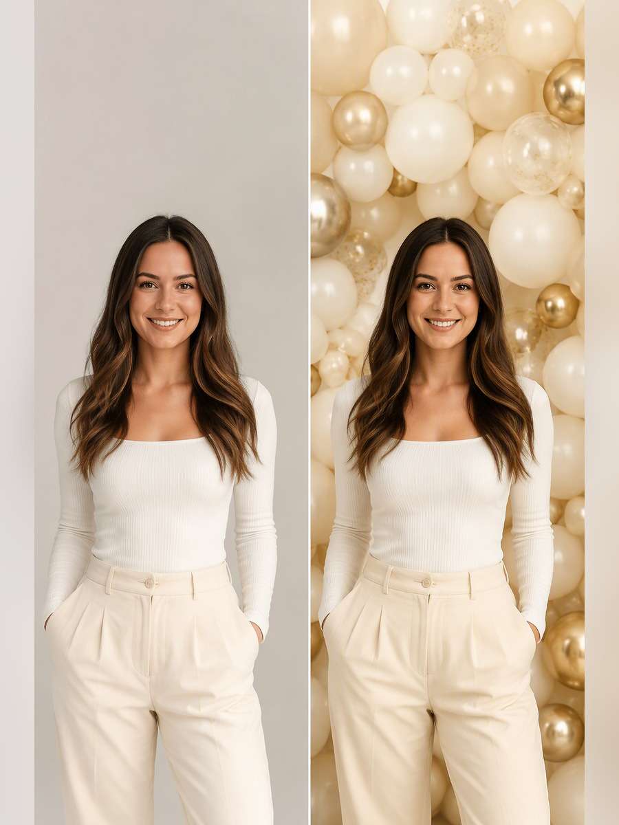 Ivory Balloon Wall — illustrative image-to-image before and after