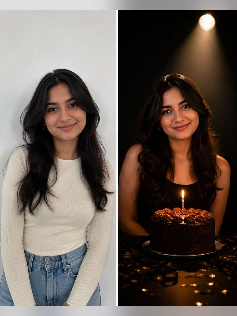 Single Spotlight Birthday Portrait - illustrative image-to-image before and after