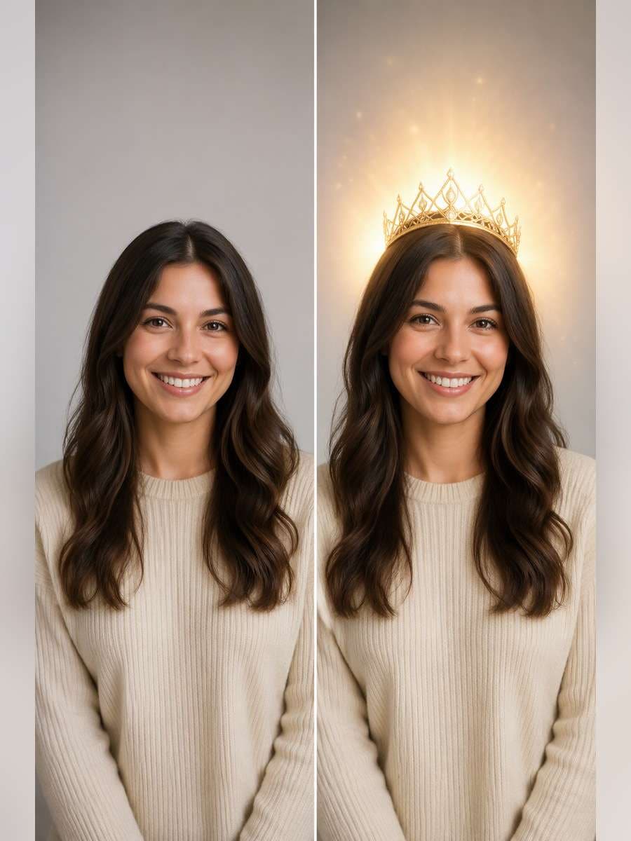 Glow Around Birthday Crown - illustrative image-to-image before and after