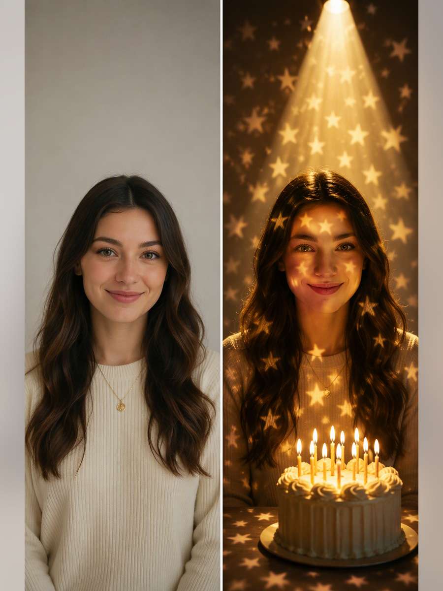 Projected Stars Birthday Scene - illustrative image-to-image before and after