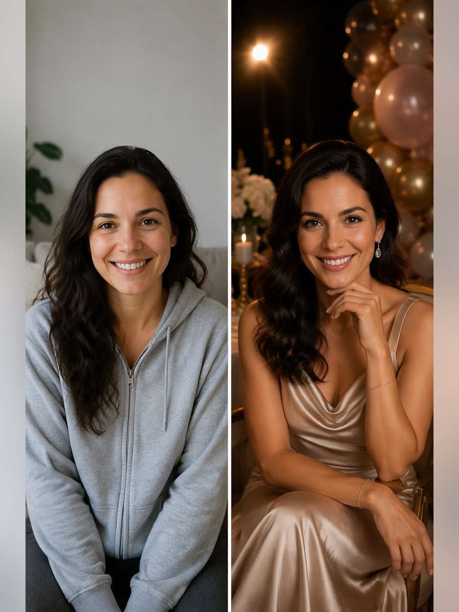Elegant Milestone Birthday Portrait - illustrative image-to-image before and after