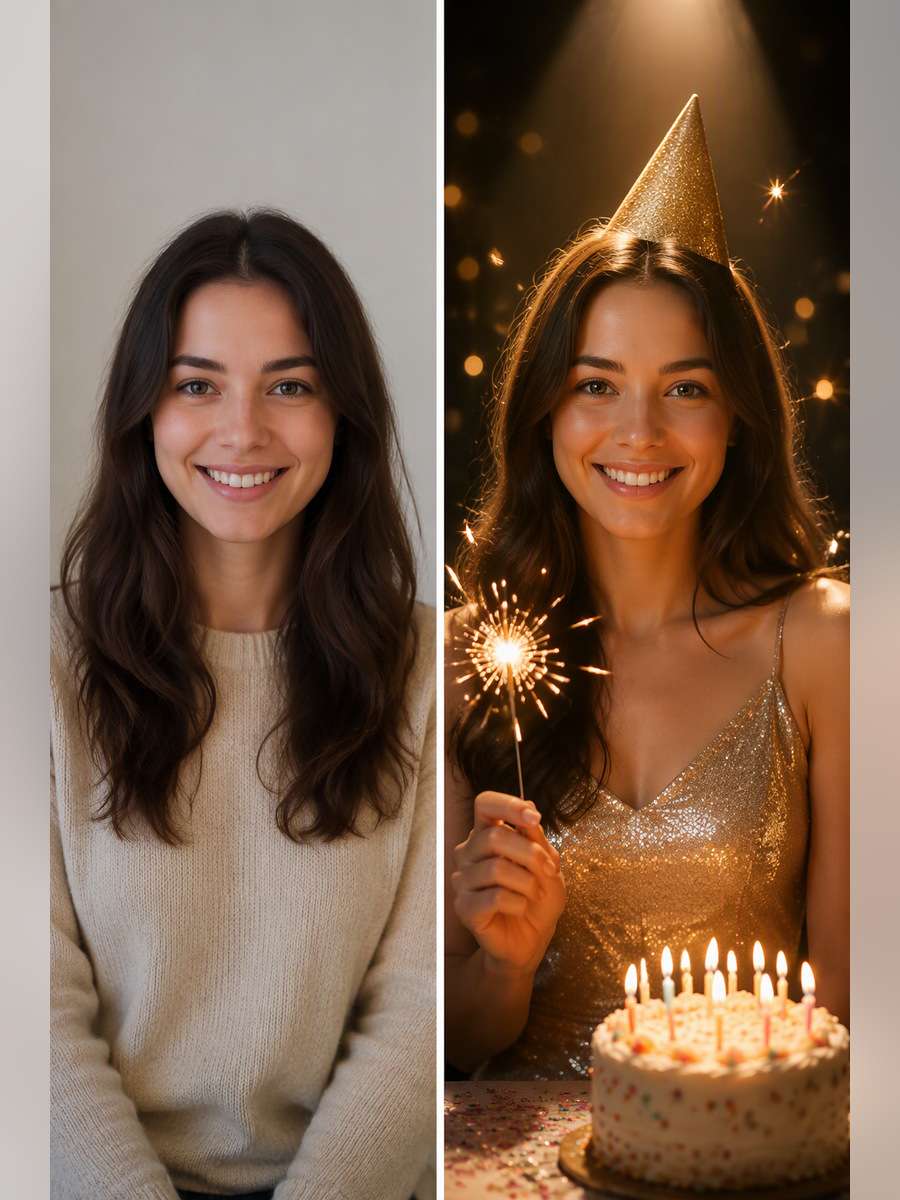 Sparkler Birthday Spotlight - illustrative image-to-image before and after