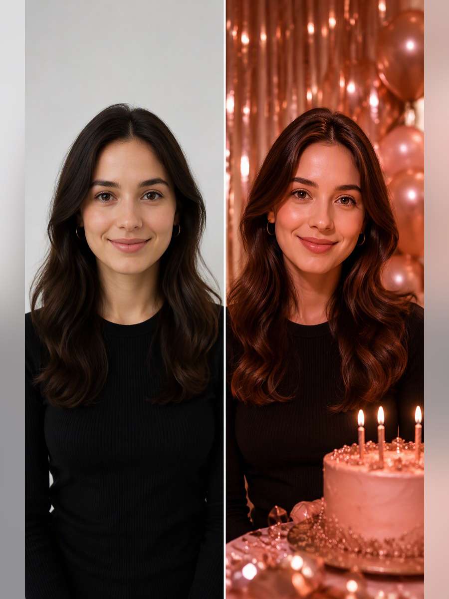 Rose-Gold Party Lighting - illustrative image-to-image before and after