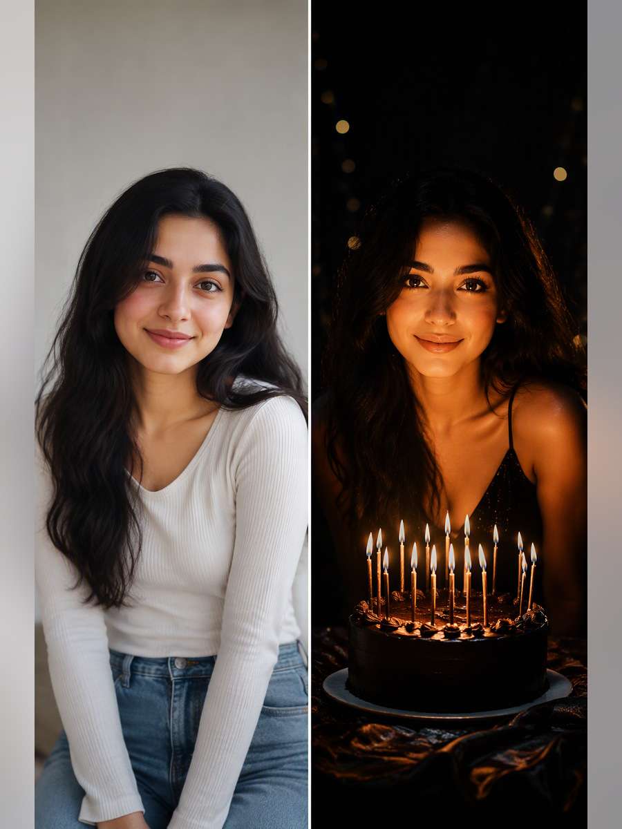Midnight Birthday Glow - illustrative image-to-image before and after