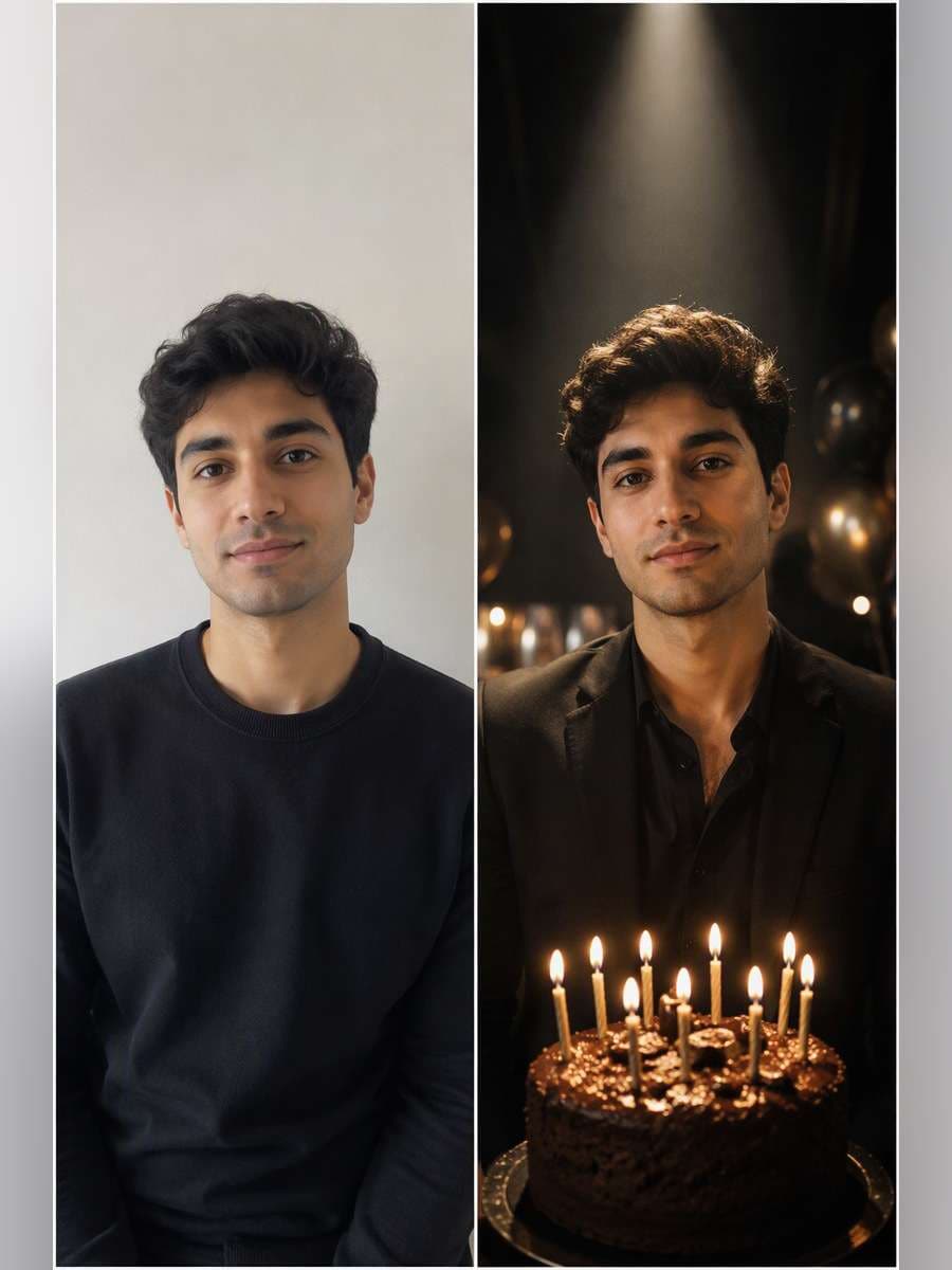 Moody Party Hall Portrait - illustrative image-to-image before and after