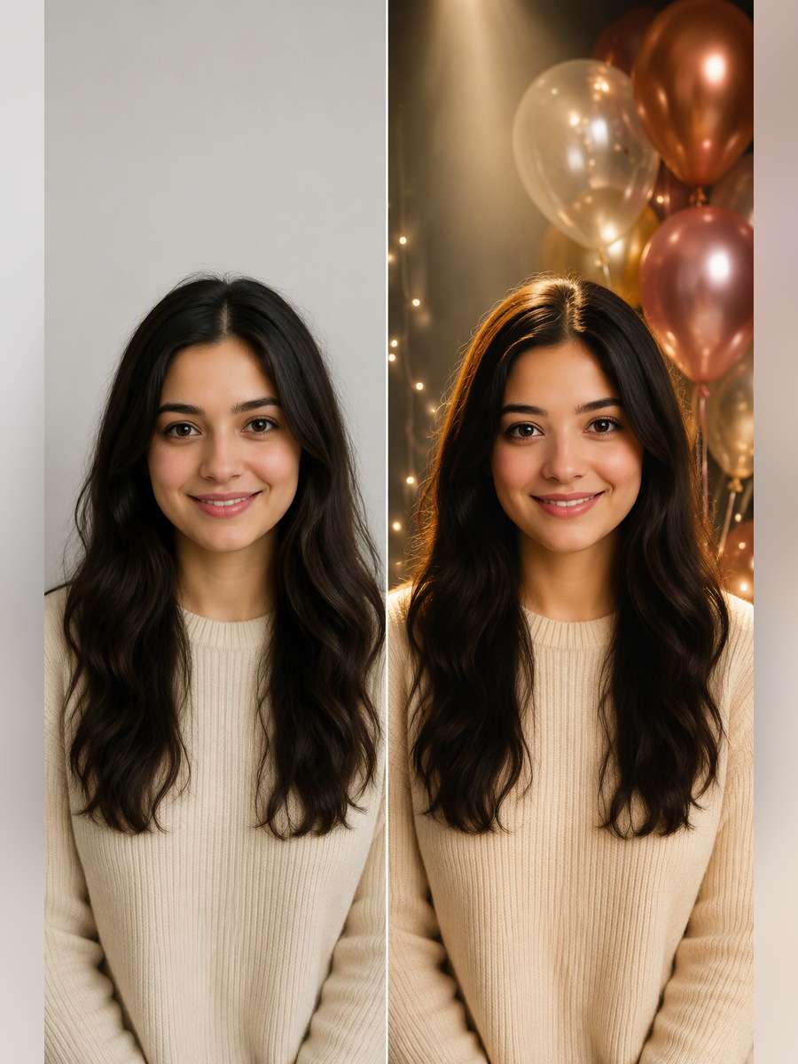 Soft Spotlight and Balloon Glow - illustrative image-to-image before and after