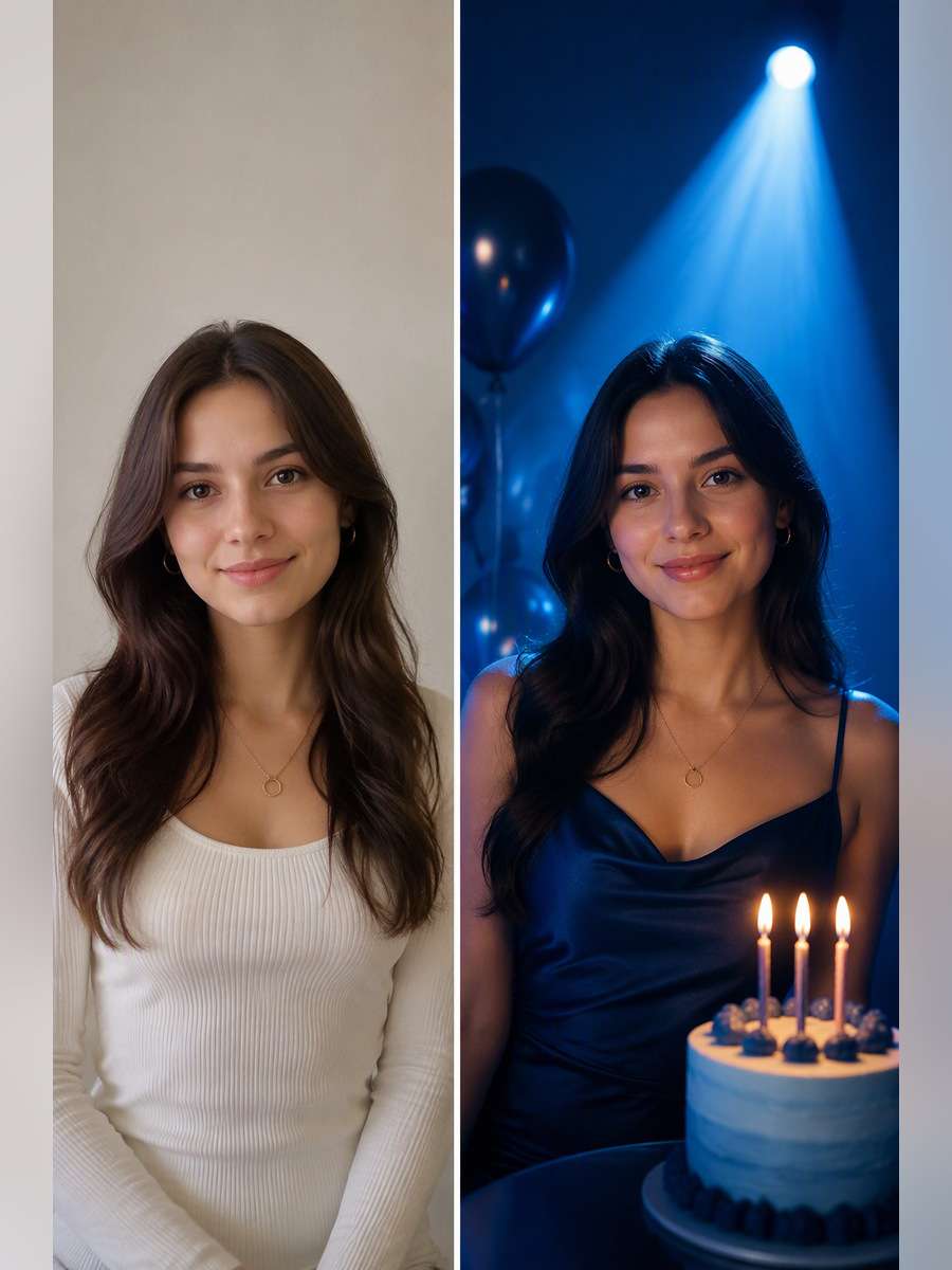 Blue Spotlight Glam - illustrative image-to-image before and after