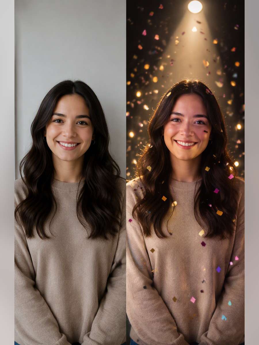 Confetti Under Spotlight - illustrative image-to-image before and after