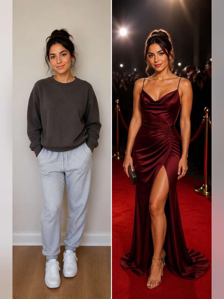 Red Carpet Birthday Look - illustrative image-to-image before and after