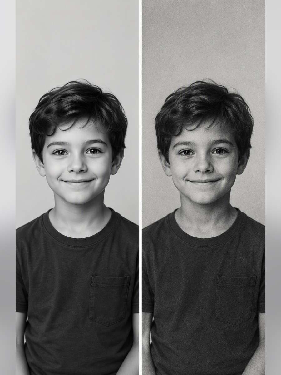 Soft Film Grain Portrait - illustrative image-to-image before and after