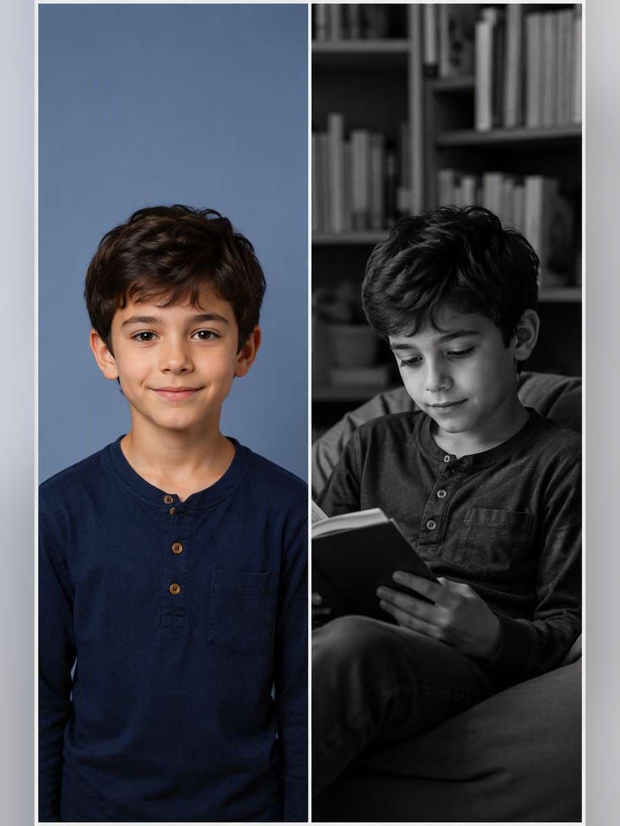 Reading Corner Portrait - illustrative image-to-image before and after