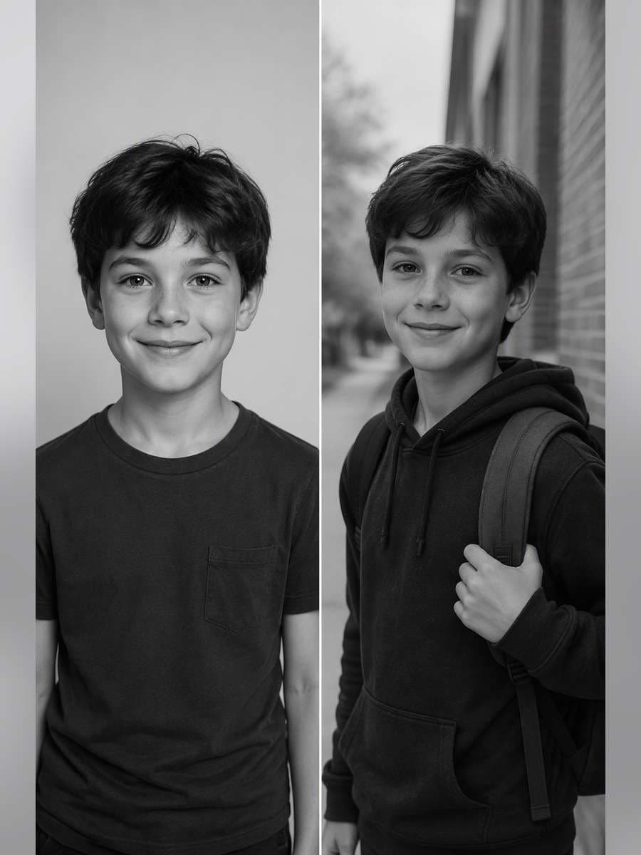 After-School Backpack Portrait - illustrative image-to-image before and after