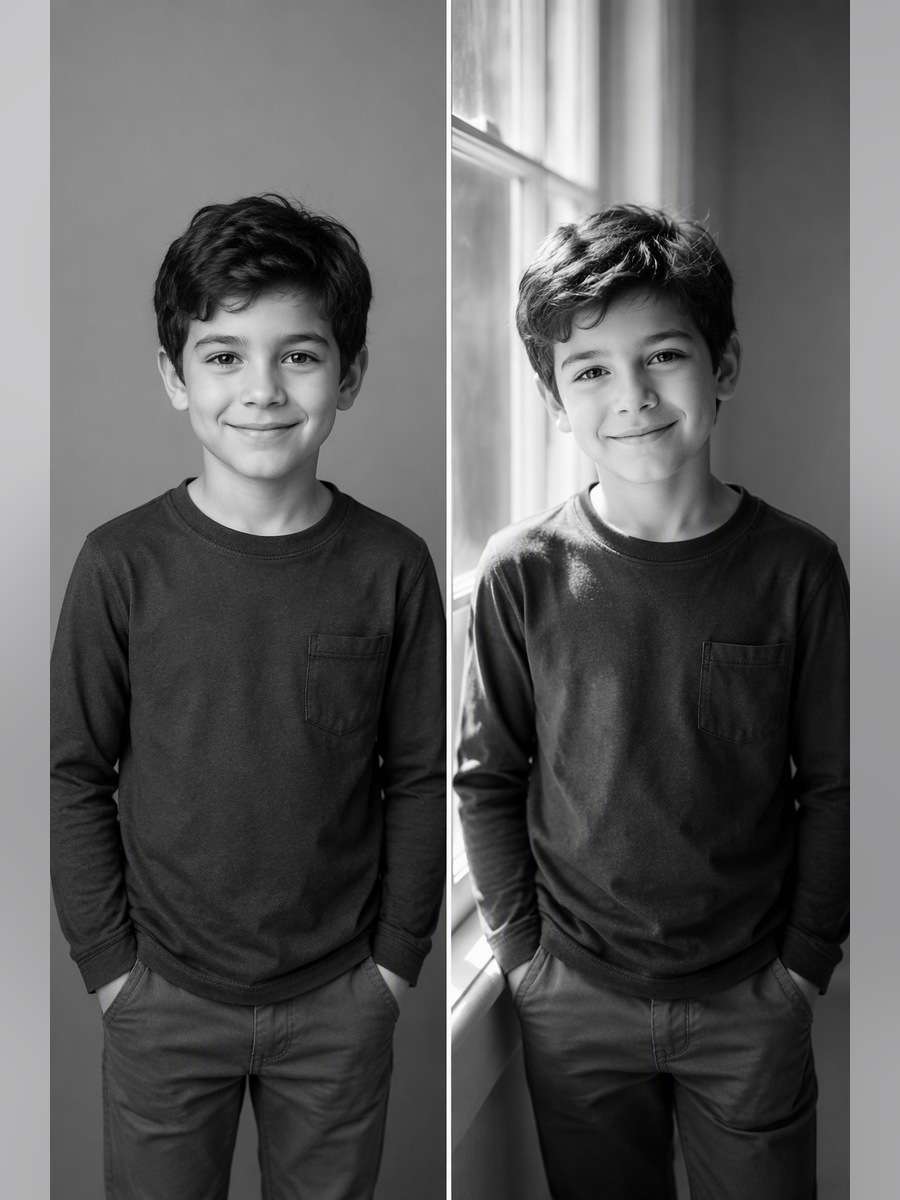 Window-Light School Portrait - illustrative image-to-image before and after