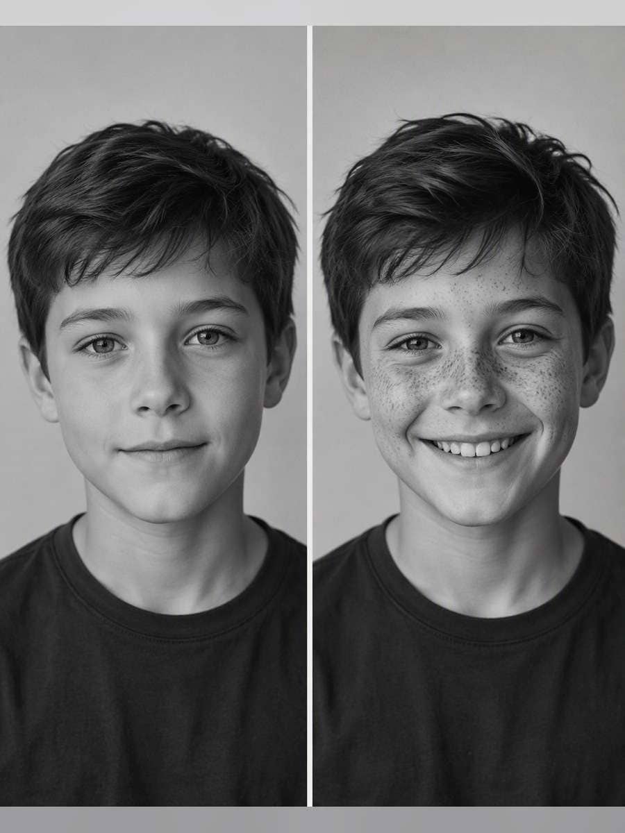 Freckled Smile Portrait - illustrative image-to-image before and after