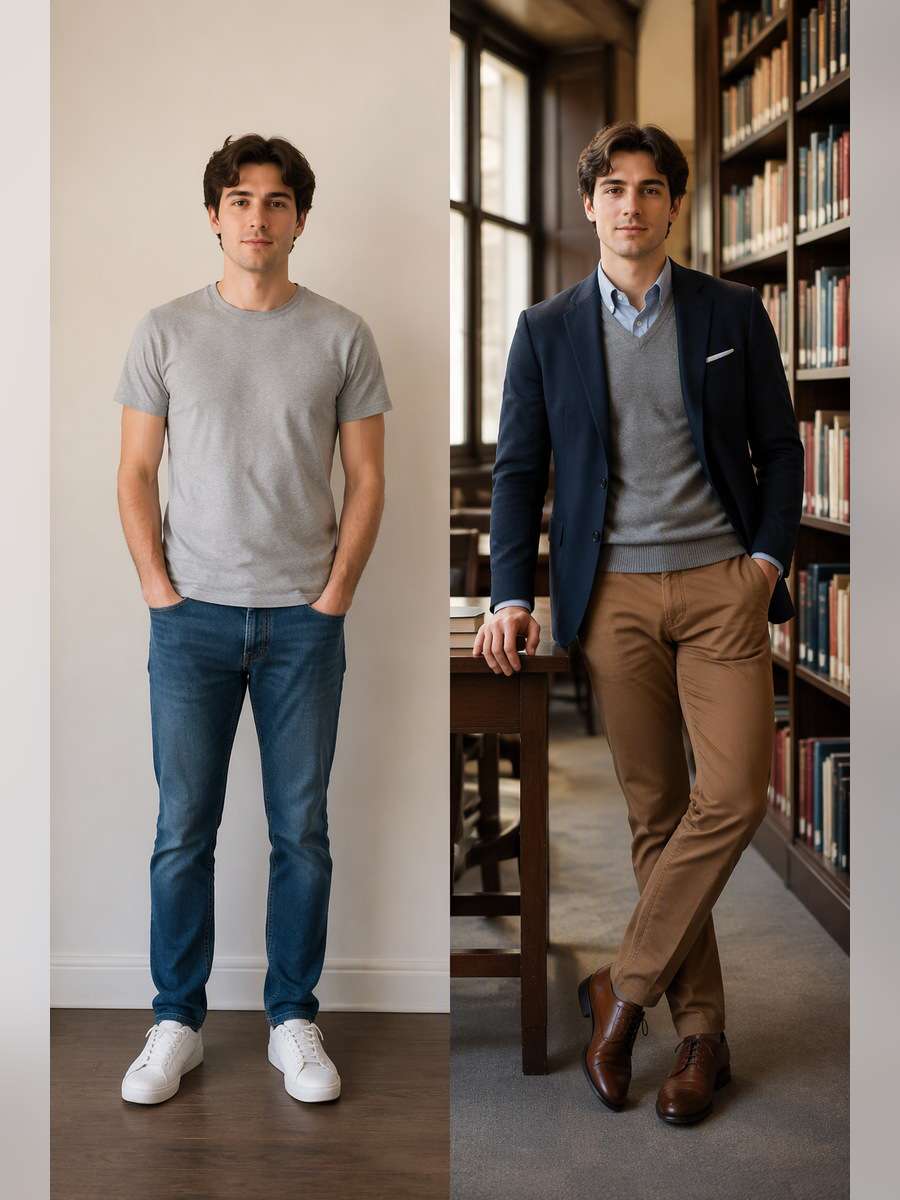 Modern Professor Style — illustrative image-to-image before and after