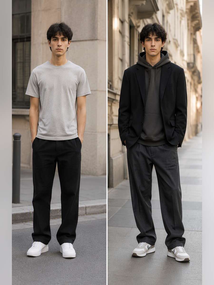 Blazer over Hoodie Streetwear — illustrative image-to-image before and after