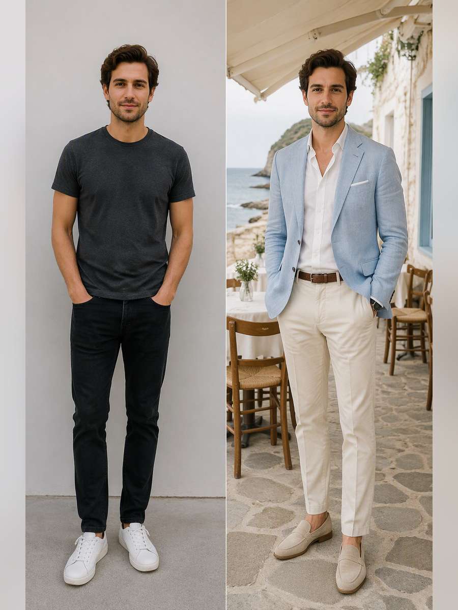 Seaside Light Blue Jacket — illustrative image-to-image before and after