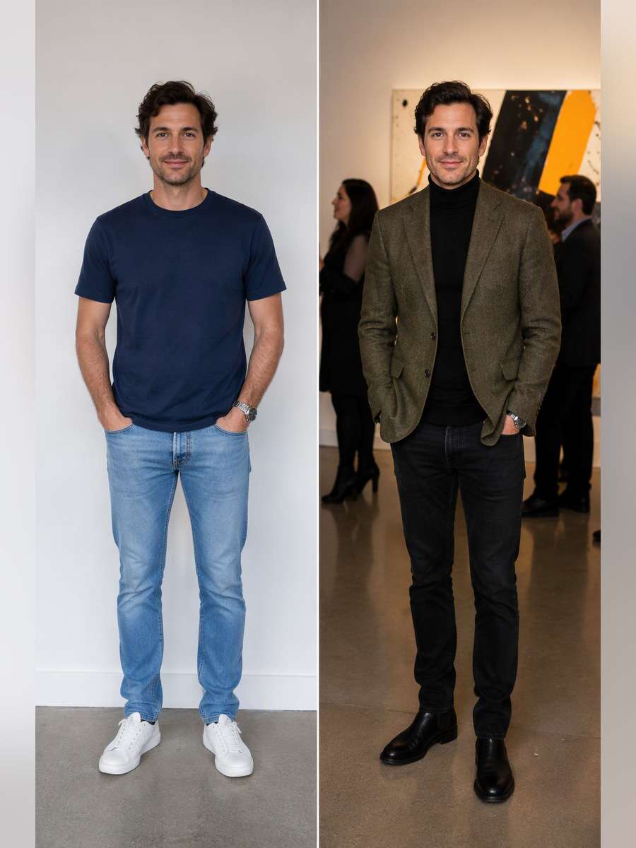 Weekend Gallery Opening — illustrative image-to-image before and after