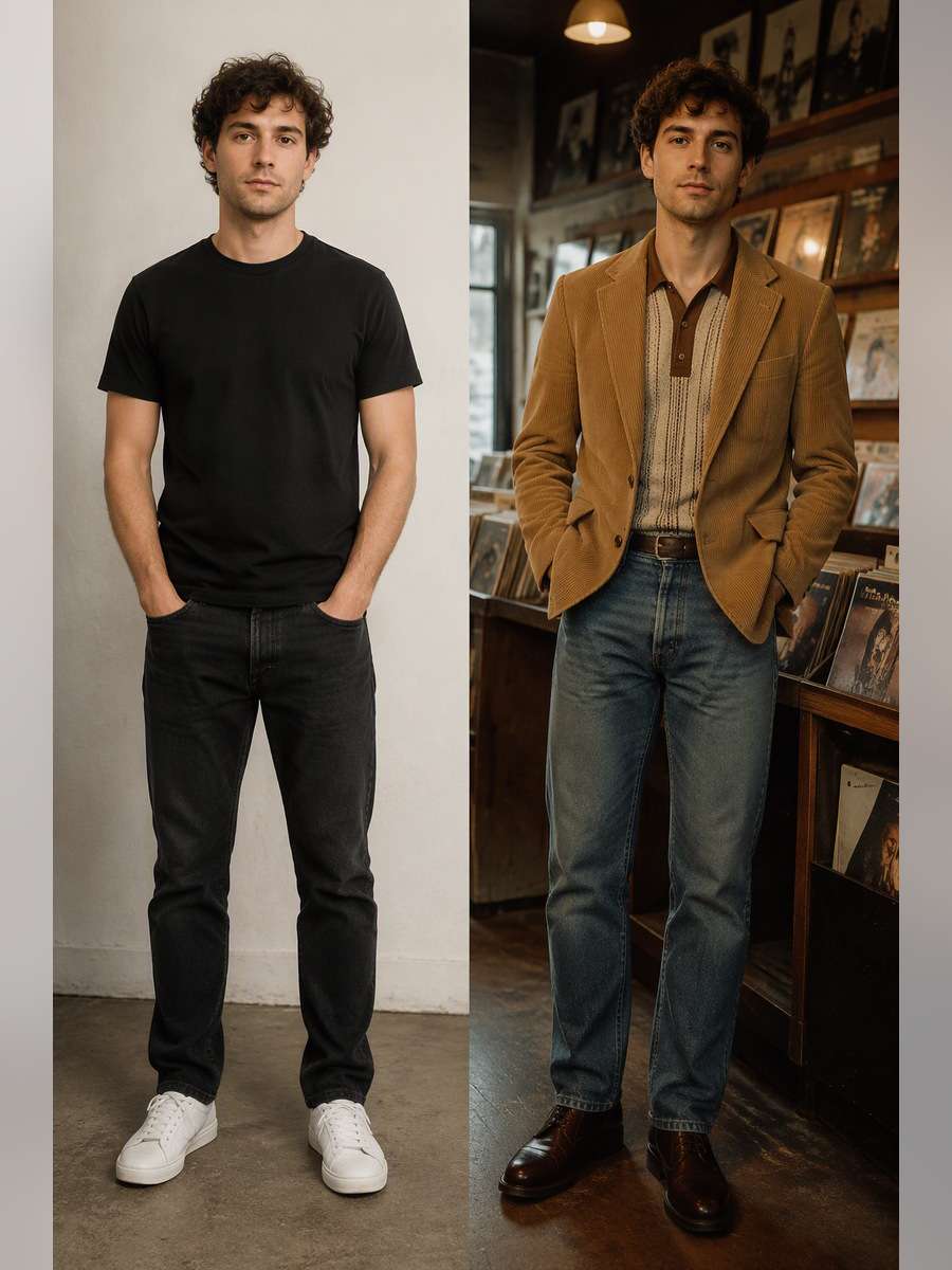 Retro Corduroy Blazer — illustrative image-to-image before and after