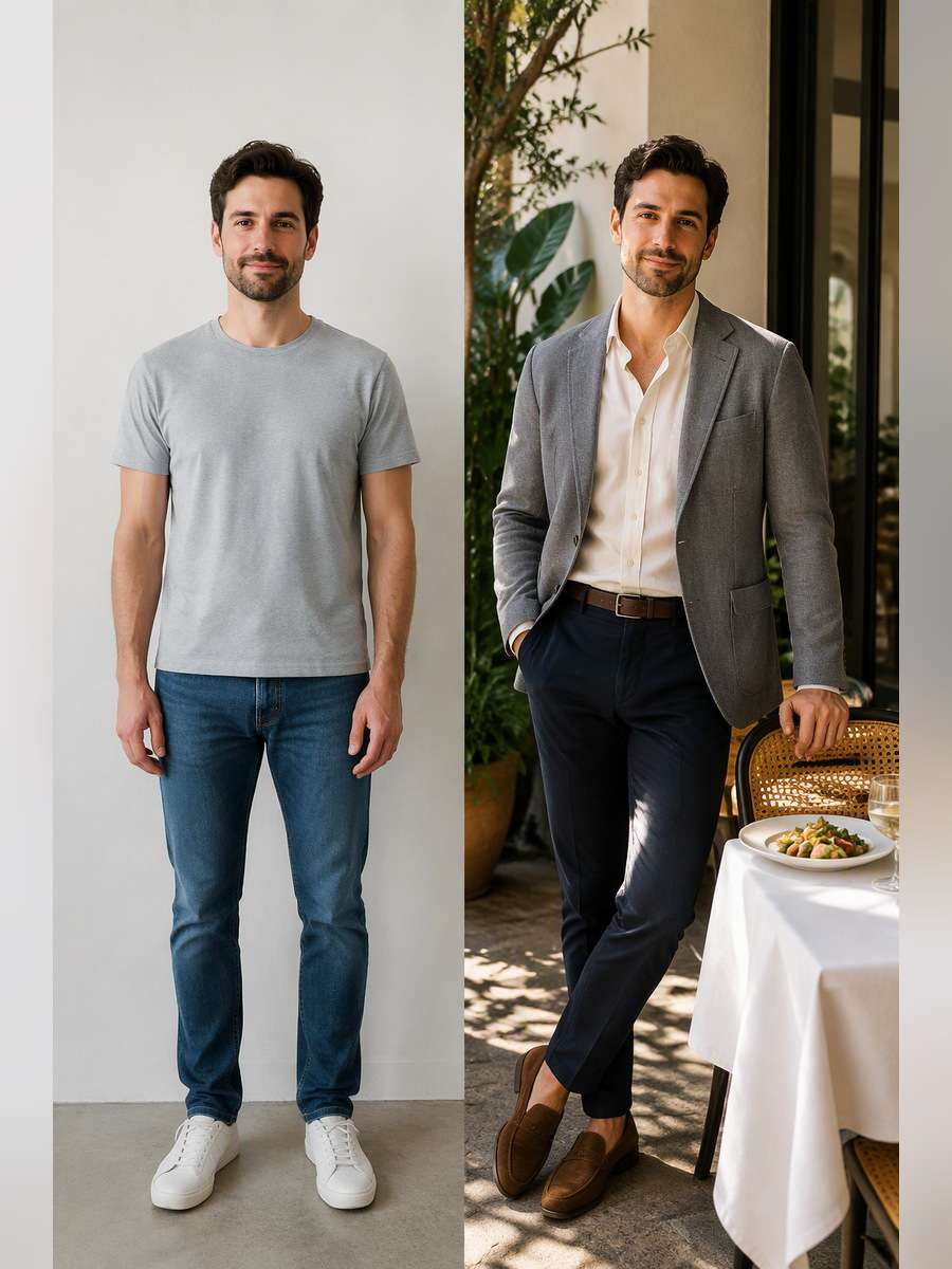 Business Lunch Table — illustrative image-to-image before and after