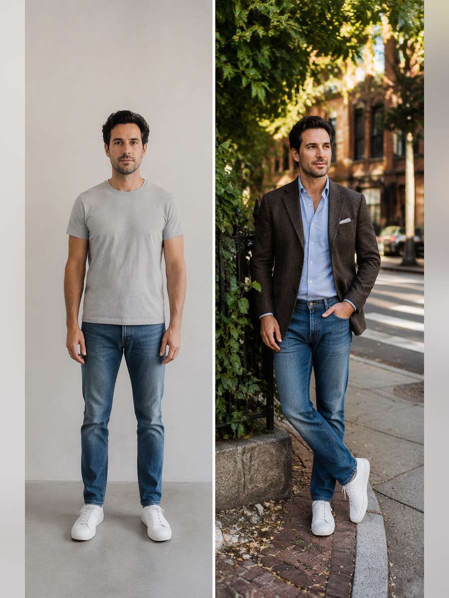 Classic Weekend Portrait — illustrative image-to-image before and after