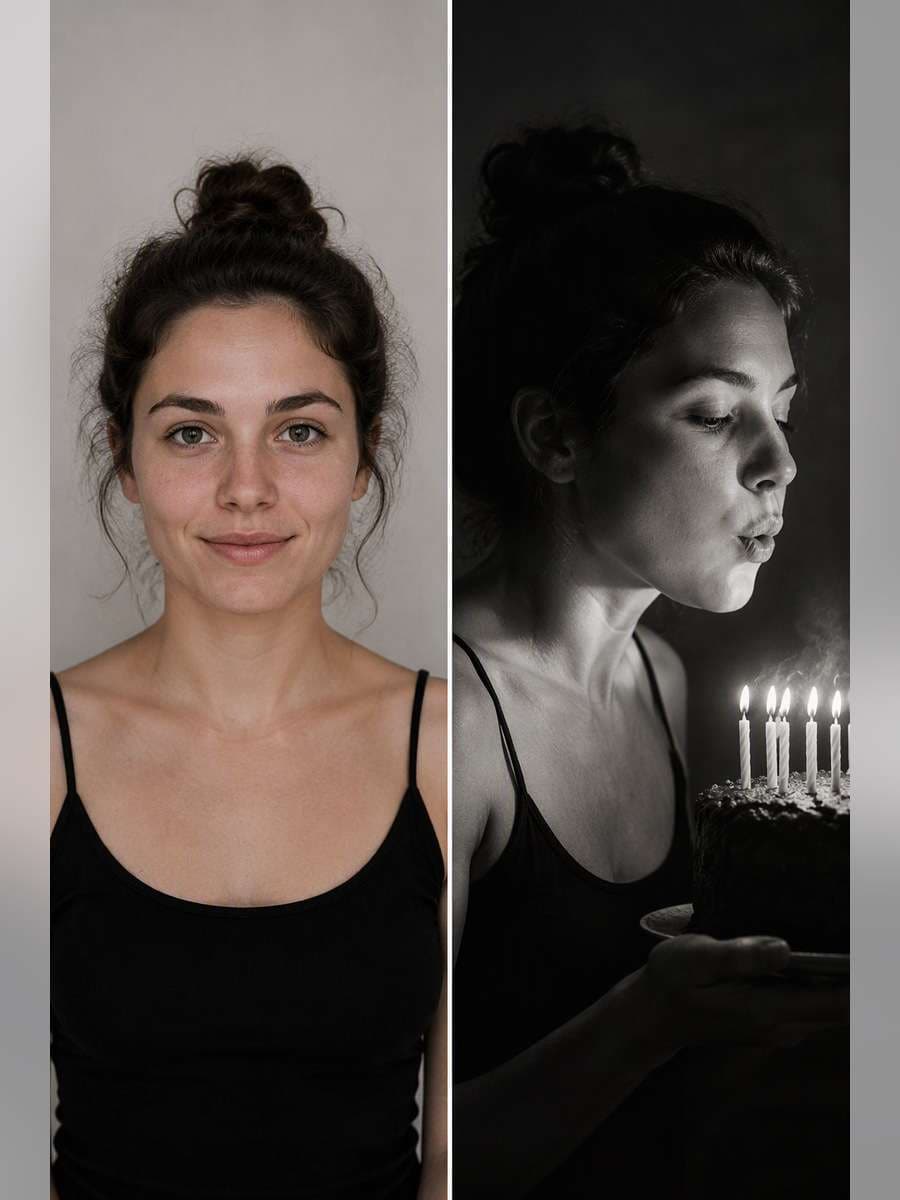 Black-and-White Candle Drama — illustrative image-to-image before and after