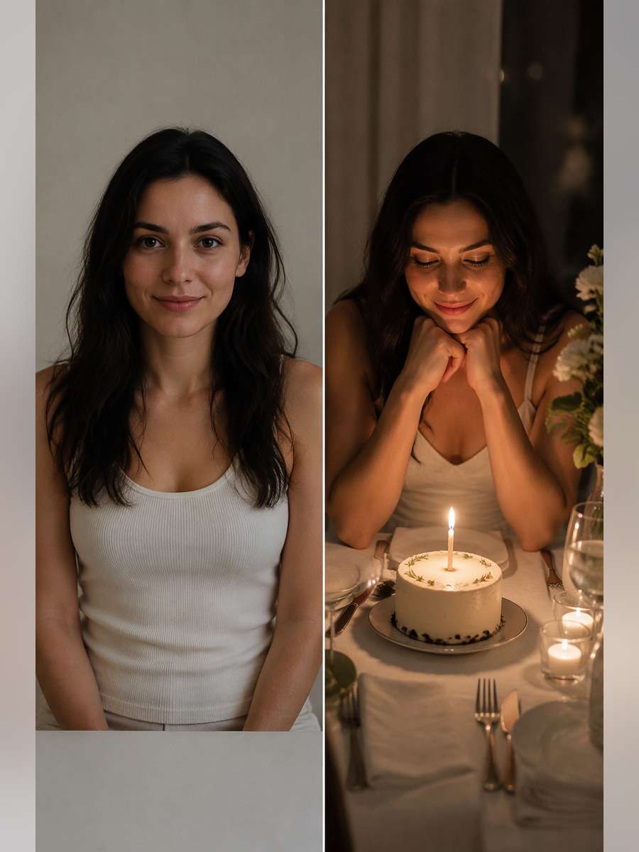 White Linen Dinner Wish — illustrative image-to-image before and after