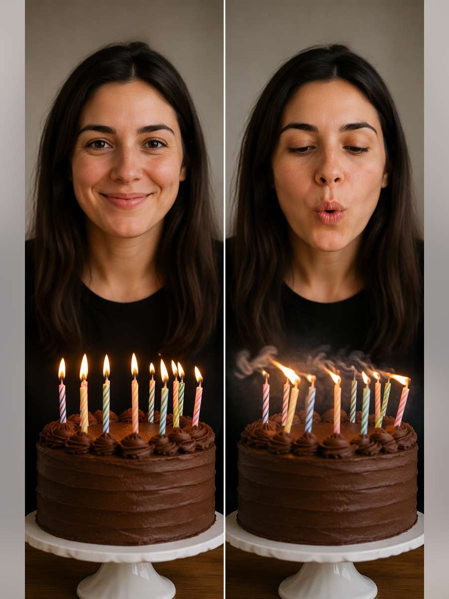 Flames Mid-Breath — illustrative image-to-image before and after
