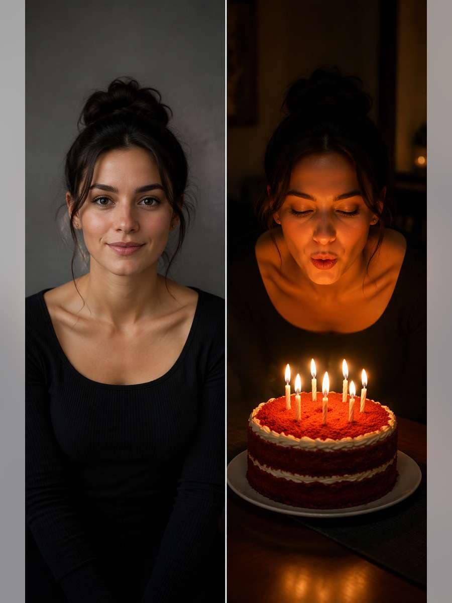 Red Velvet Cake Moment — illustrative image-to-image before and after