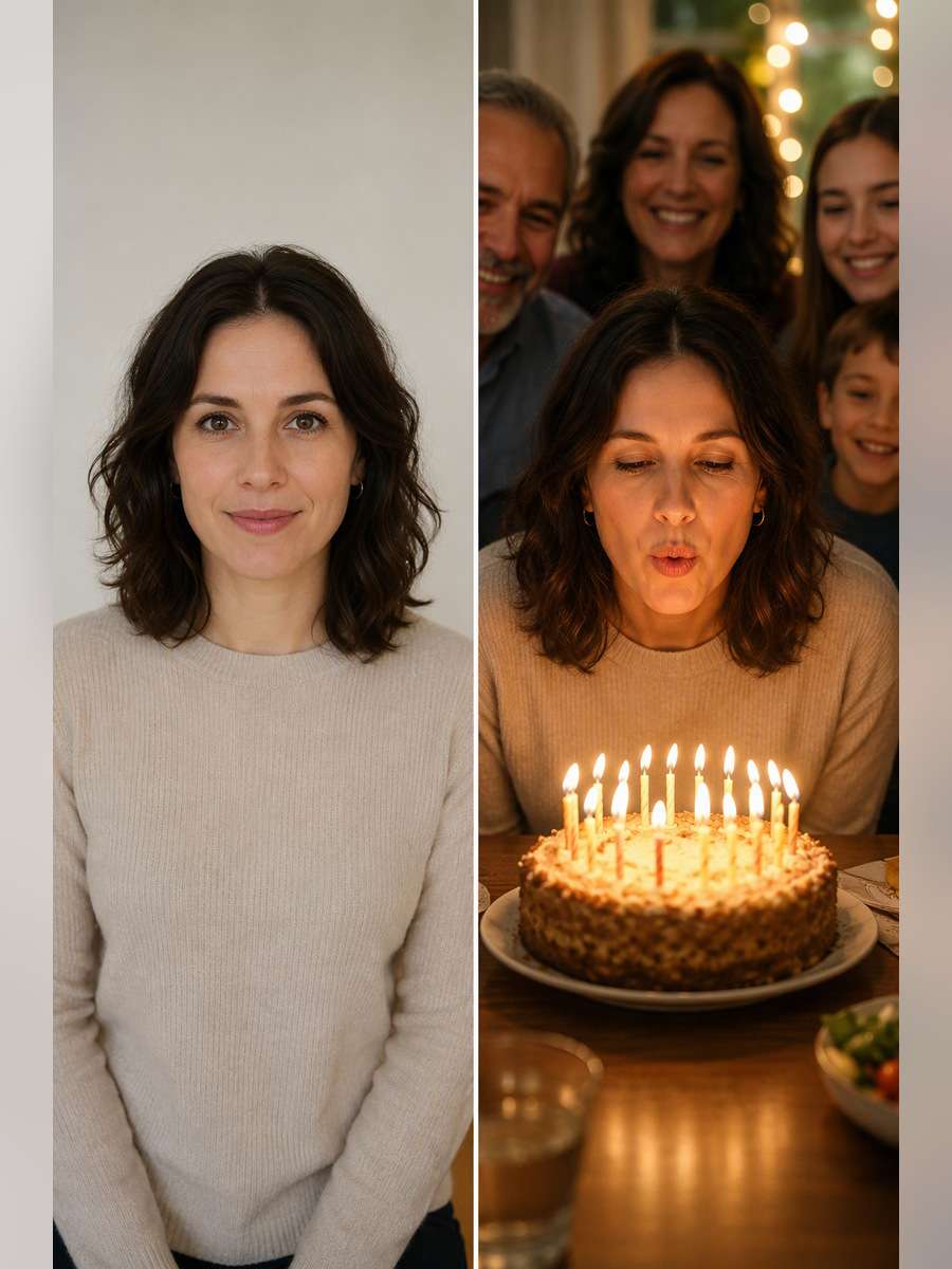 Warm Family Table — illustrative image-to-image before and after