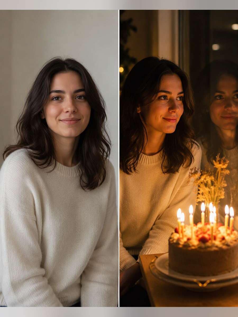 Candle Reflection in Glass — illustrative image-to-image before and after