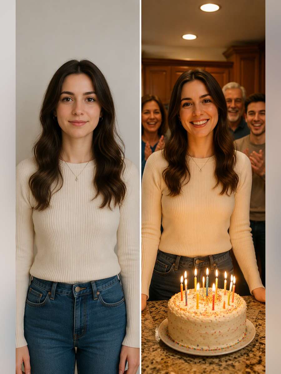 Kitchen Birthday Tradition — illustrative image-to-image before and after