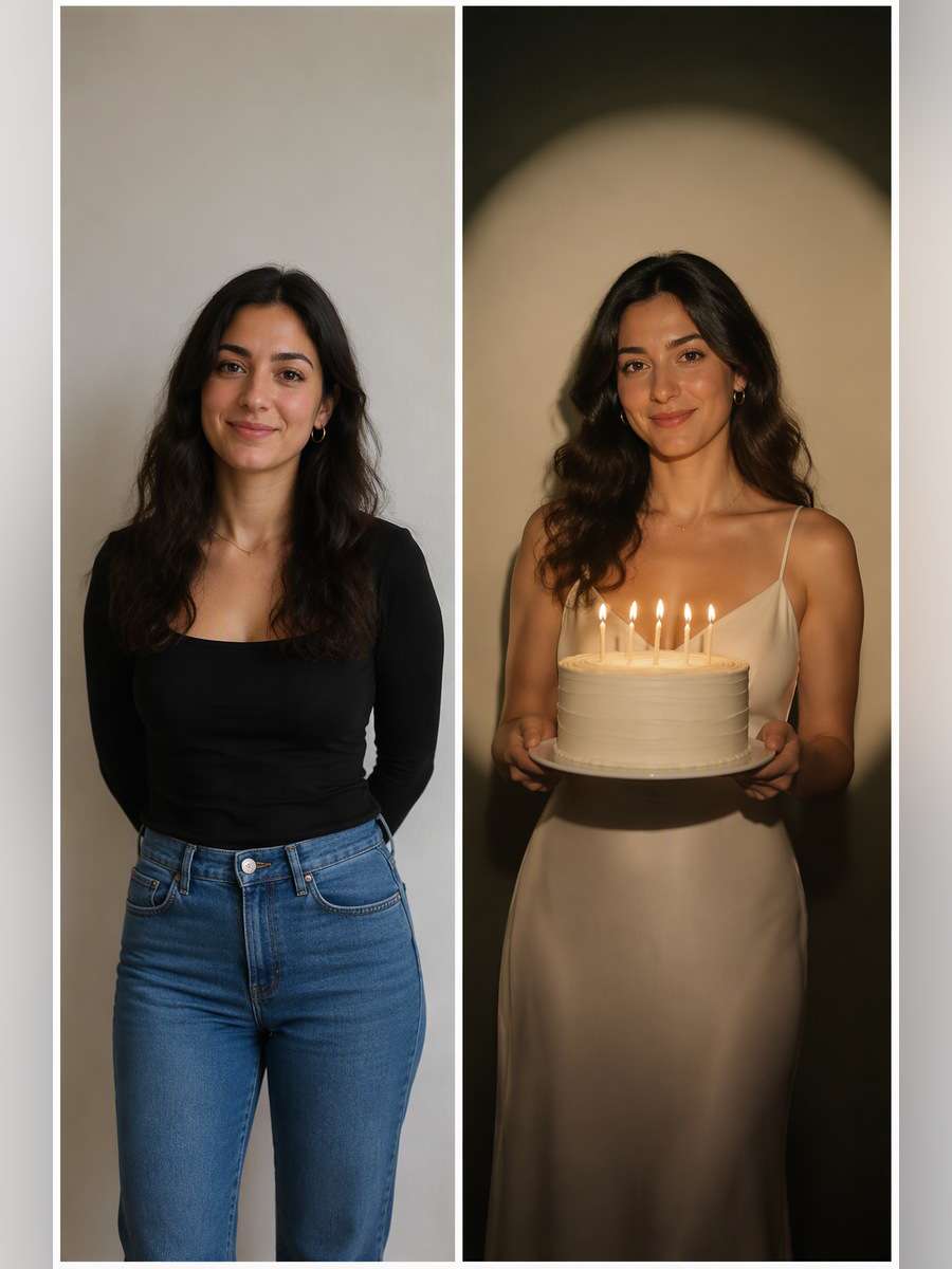 Elegant Spotlight Cake — illustrative image-to-image before and after