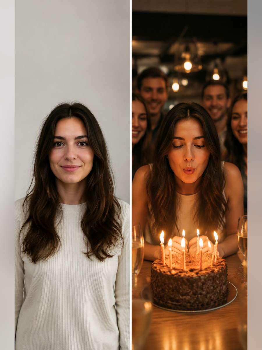 Friends Around the Table — illustrative image-to-image before and after