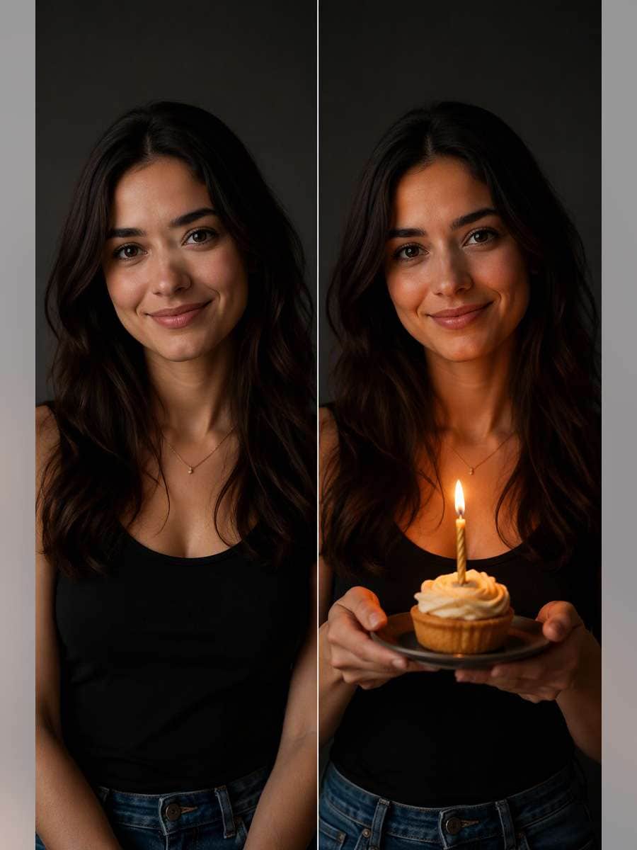 Single Candle Minimal Portrait — illustrative image-to-image before and after